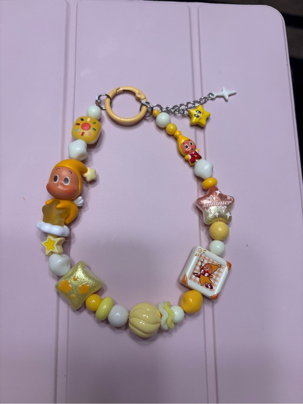 Yellow Cute Character Beaded Keychain Charm Bracelet